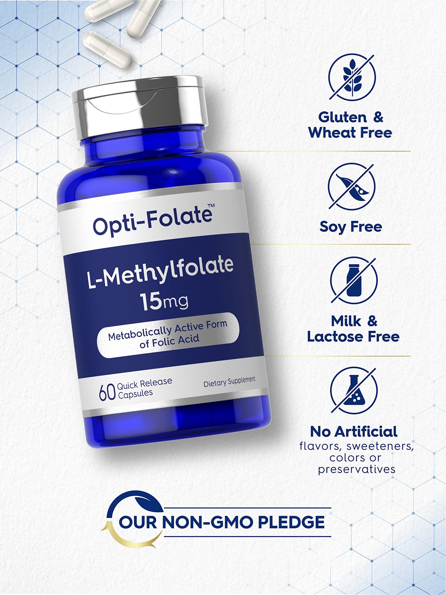 Carlyle L-Methylfolate 15mg | 60 Capsules | 5-MTHF Max Potency | Non-GMO & Gluten Free | Opti-Folate