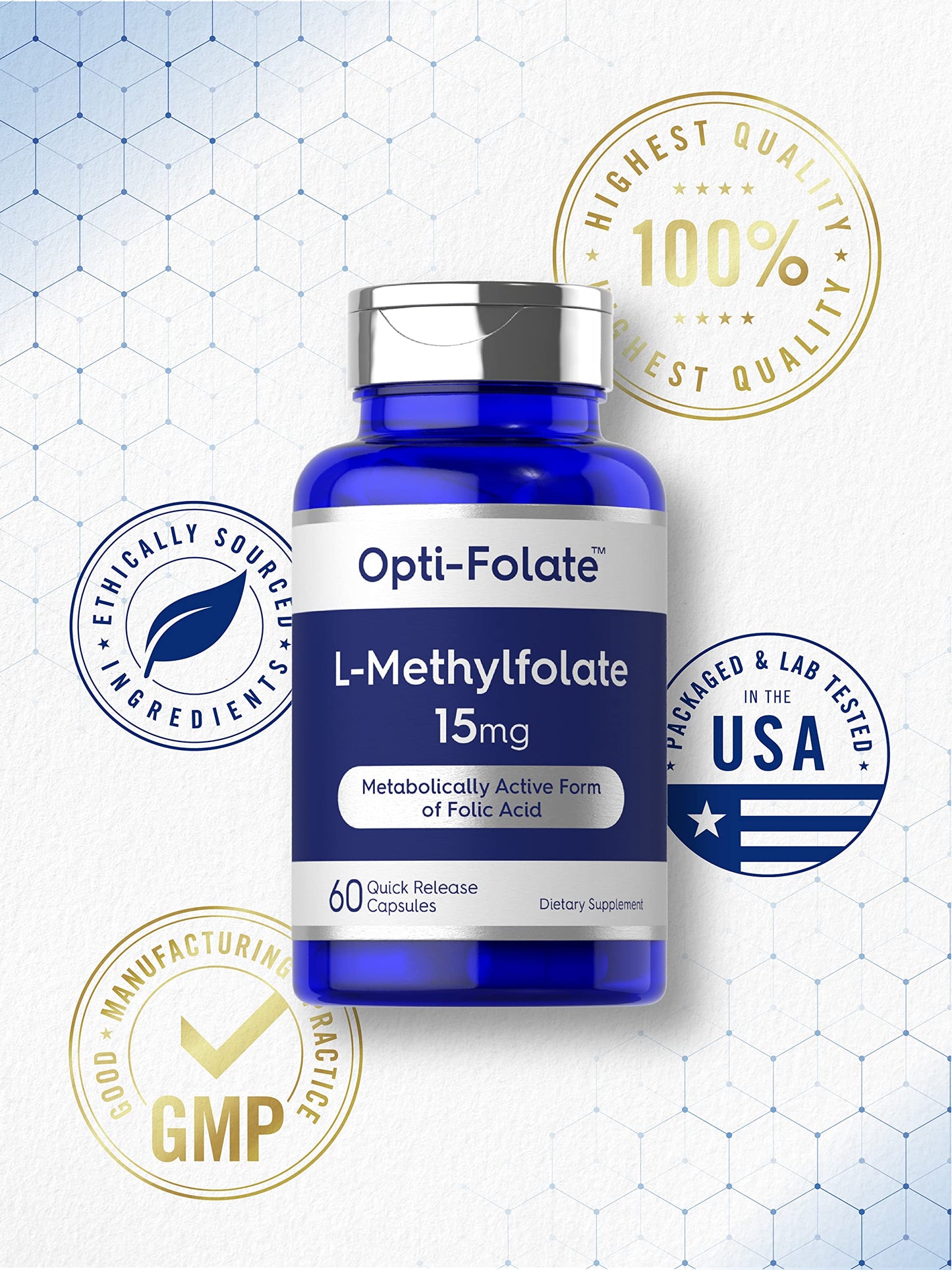 Carlyle L-Methylfolate 15mg | 60 Capsules | 5-MTHF Max Potency | Non-GMO & Gluten Free | Opti-Folate