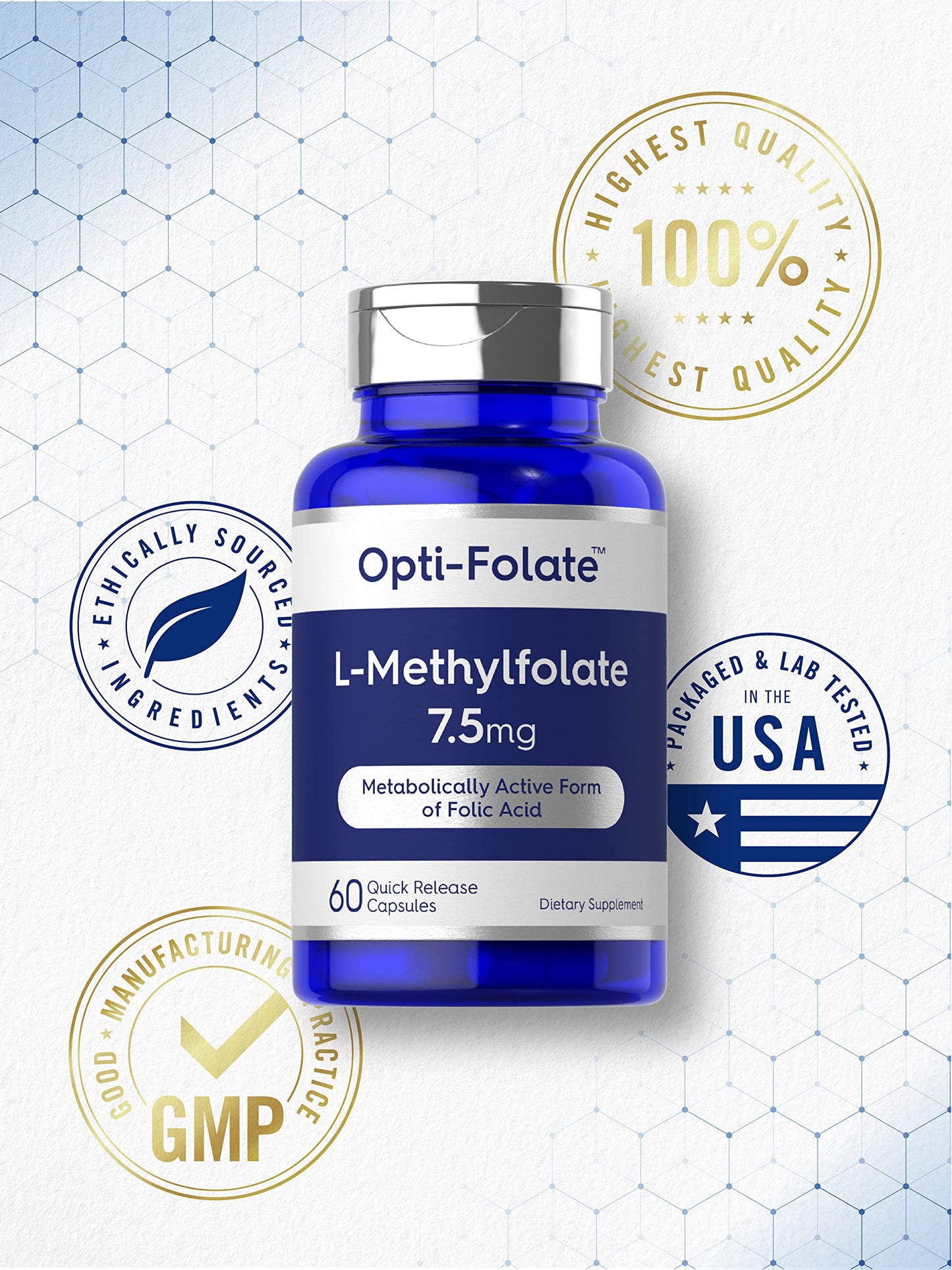 Carlyle L-Methylfolate 7.5 mg | 60 Capsules | Optimized & Activated | Non-GMO, Gluten Free | 5-MTHF Methyl Folate | Opti-Folate (Pack of 2)