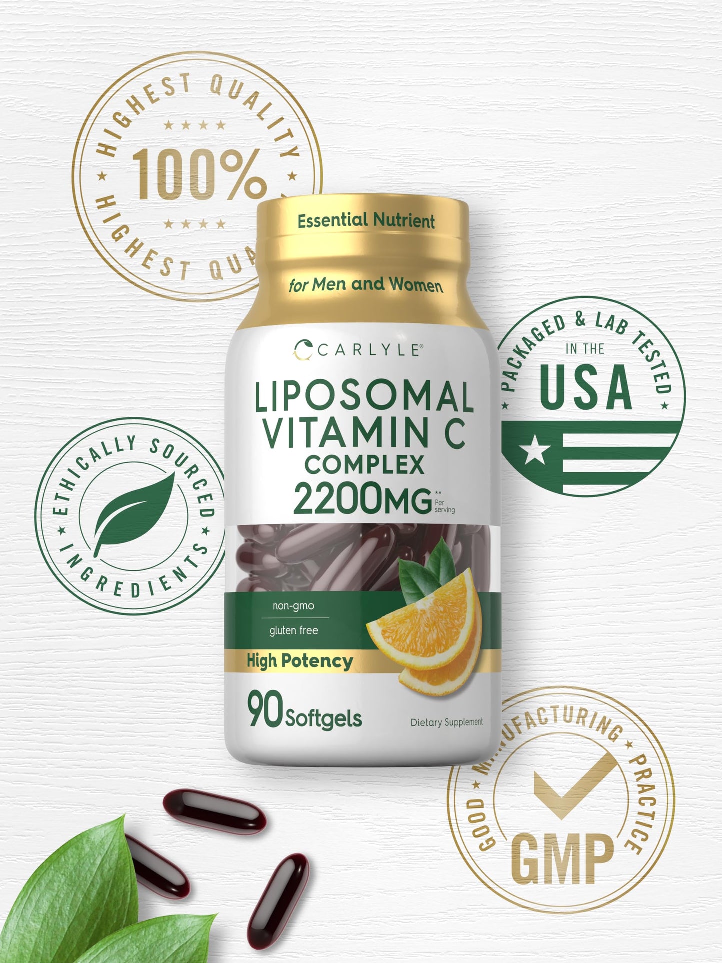 Carlyle Liposomal Vitamin C 2200mg - 90 Softgels | High Potency, Non-GMO & Gluten Free | Pack of 2