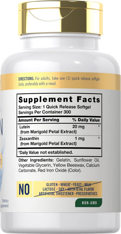 Carlyle Lutein & Zeaxanthin 20mg - 300 Softgels - Eye Health Vitamins - Pack of 2 - Non-GMO, Gluten Free