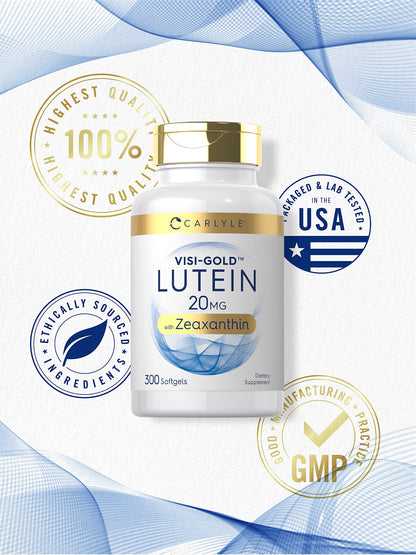 Carlyle Lutein & Zeaxanthin 20mg - 300 Softgels - Eye Health Vitamins - Pack of 2 - Non-GMO, Gluten Free
