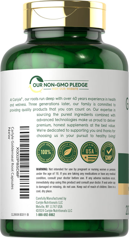 Carlyle Goldenseal Root Capsules 1000mg - 200 Count | Non-GMO & Gluten Free | Traditional Herb Supplement