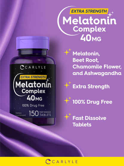 Carlyle Melatonin 40mg Complex – 150 Fast Dissolve Tablets | Extra Strength