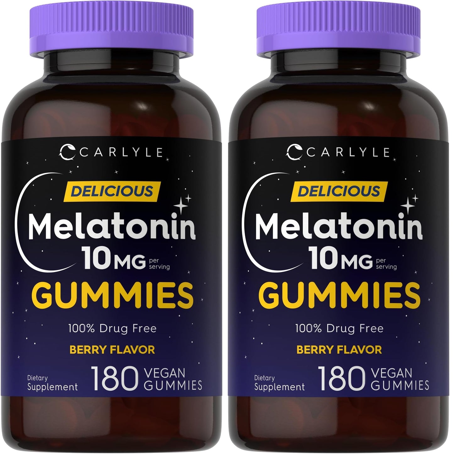 Carlyle Melatonin Gummies 10mg | 180 Count (Pack of 2) – Berry Flavor, Vegan, Non-GMO, Gluten Free