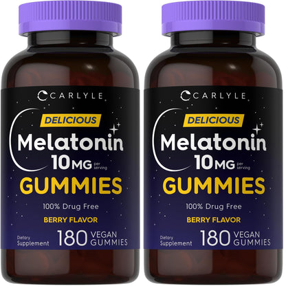 Carlyle Melatonin Gummies 10mg | 180 Count (Pack of 2) – Berry Flavor, Vegan, Non-GMO, Gluten Free