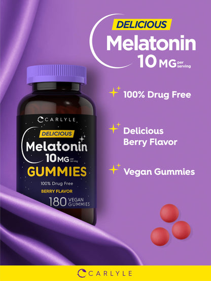 Carlyle Melatonin Gummies 10mg | 180 Count (Pack of 2) – Berry Flavor, Vegan, Non-GMO, Gluten Free