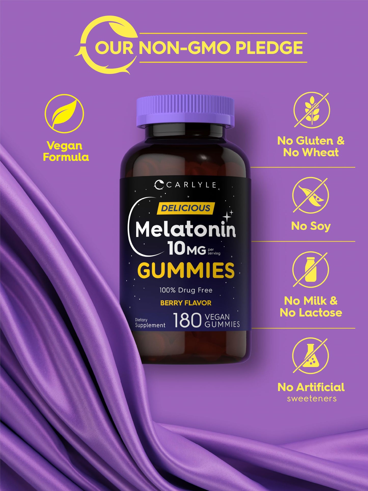 Carlyle Melatonin Gummies 10mg | 180 Count (Pack of 2) – Berry Flavor, Vegan, Non-GMO, Gluten Free