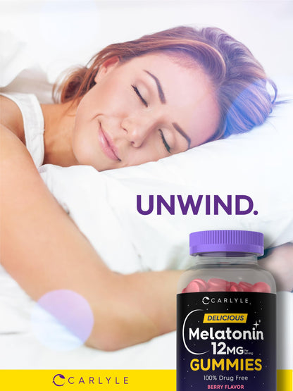 Carlyle Melatonin Gummies 12mg - 100 Count Berry (Pack of 2) | Vegan, Non-GMO, Gluten Free