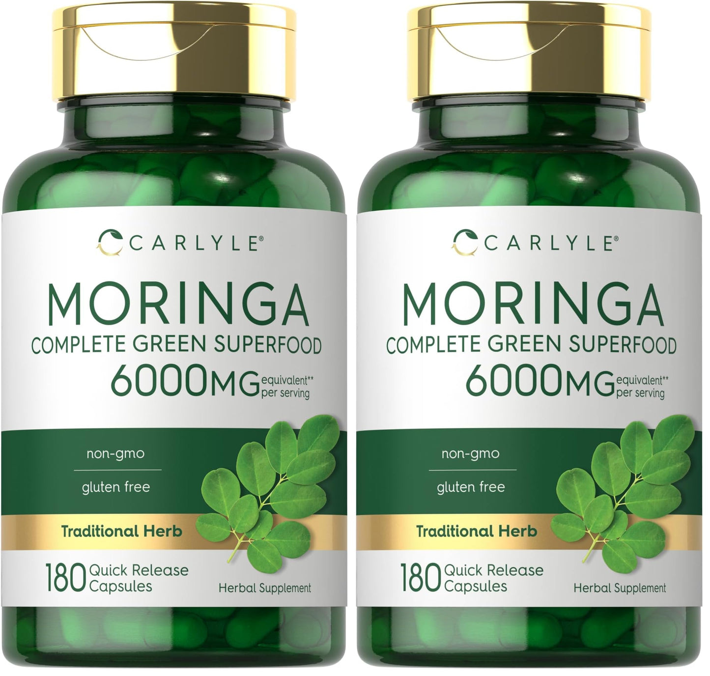 Carlyle Moringa Oleifera 180 Capsules – Non-GMO, Gluten Free Green Superfood (Pack of 2)