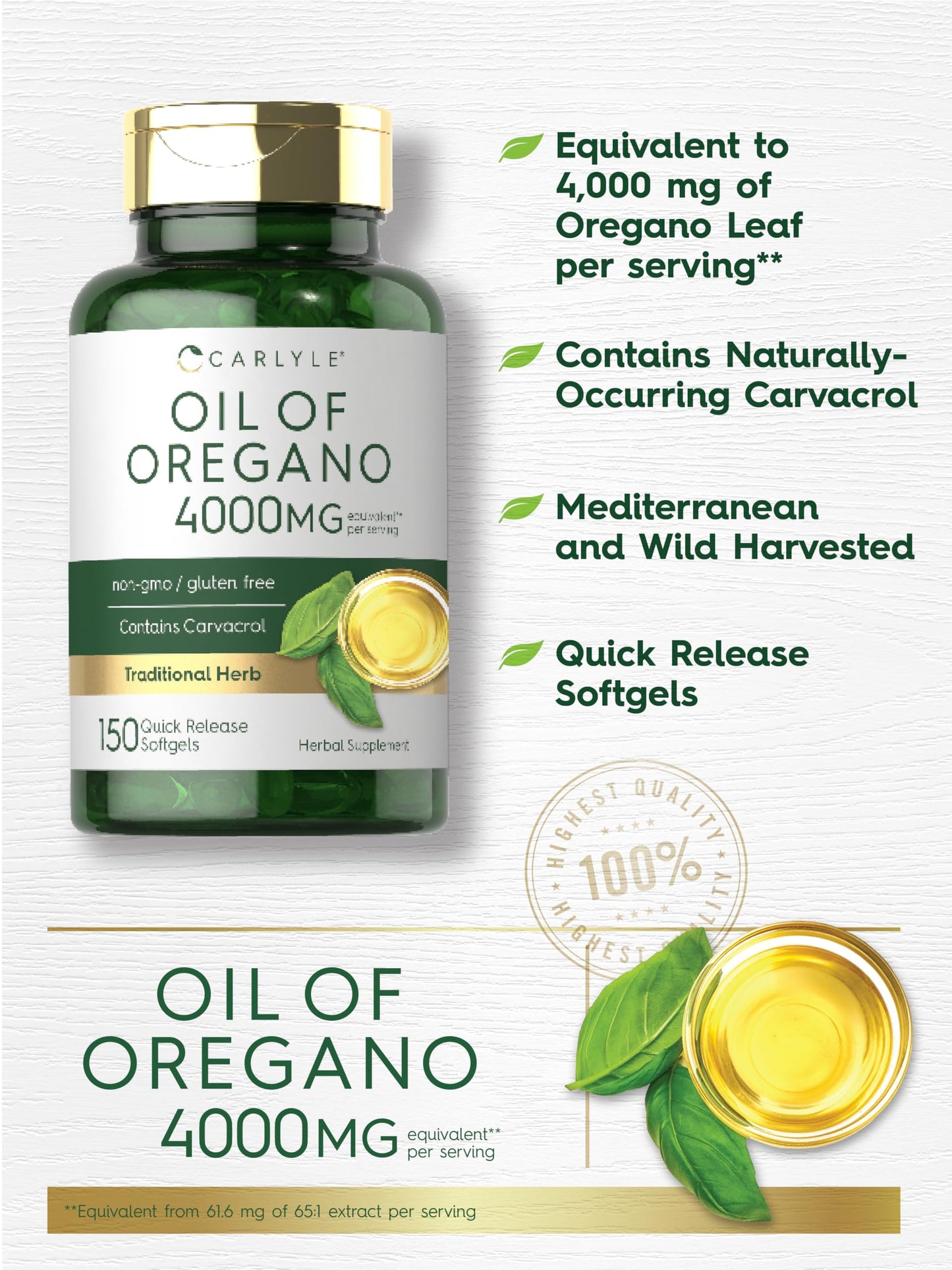 Carlyle Oregano Oil 4000mg Supplement – 150 Softgels | Carvacrol | Non-GMO & Gluten Free | Pack of 2