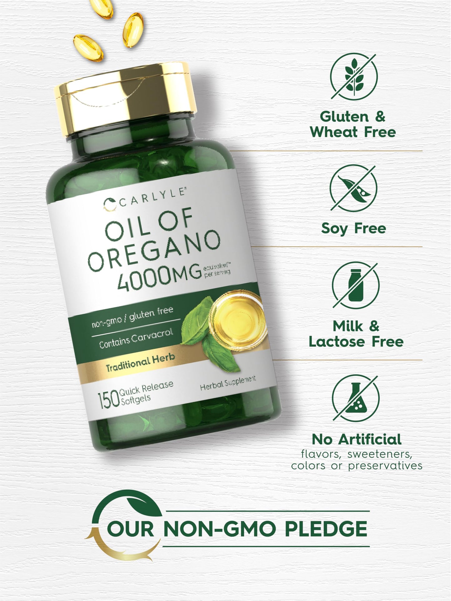 Carlyle Oregano Oil 4000mg Supplement – 150 Softgels | Carvacrol | Non-GMO & Gluten Free | Pack of 2