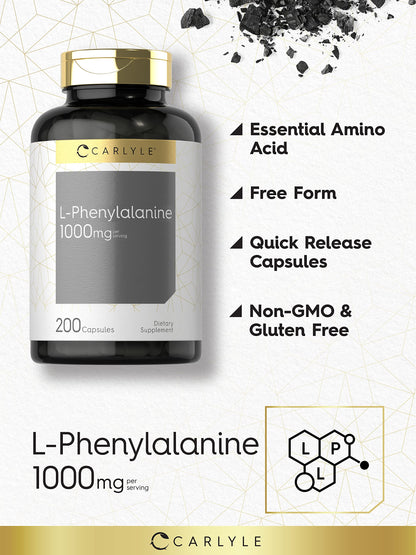 Carlyle L-Phenylalanine 1000mg – 200 Capsules | Non-GMO & Gluten Free