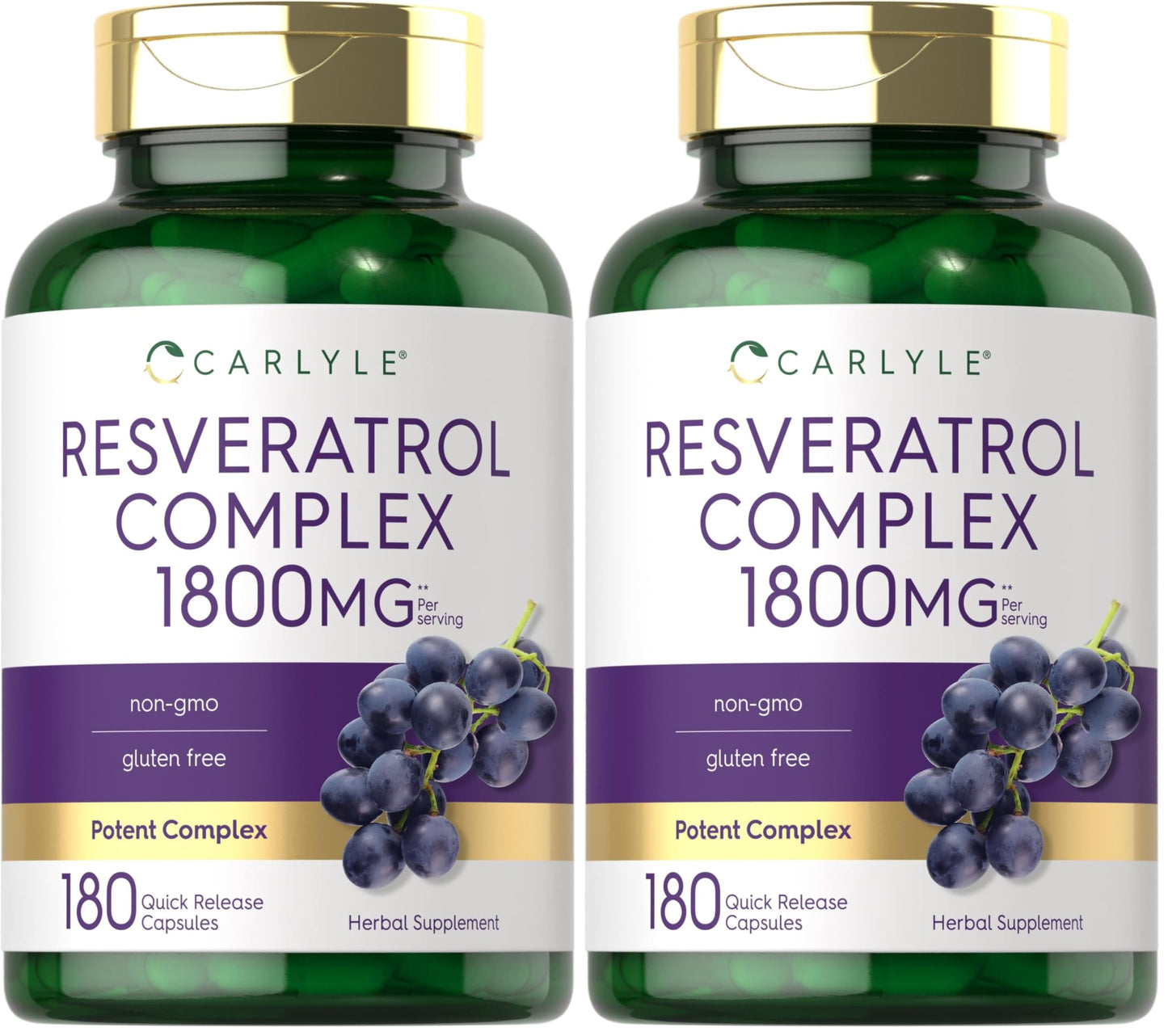 Carlyle Resveratrol 1800mg Supplement – 180 Capsules, Non-GMO & Gluten Free | Pack of 2