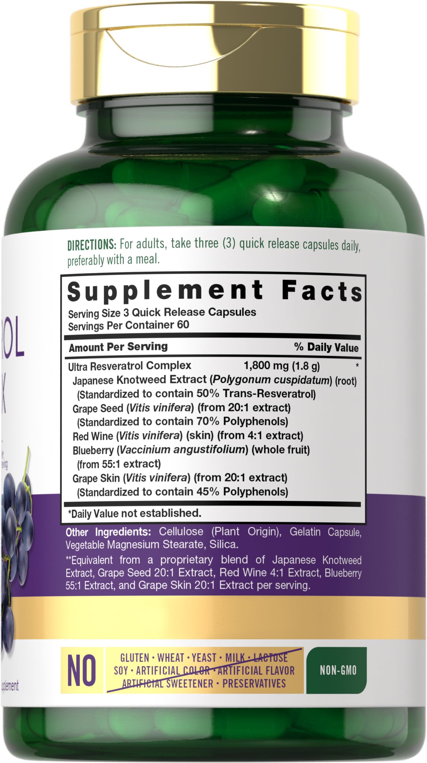Carlyle Resveratrol 1800mg Supplement – 180 Capsules, Non-GMO & Gluten Free | Pack of 2