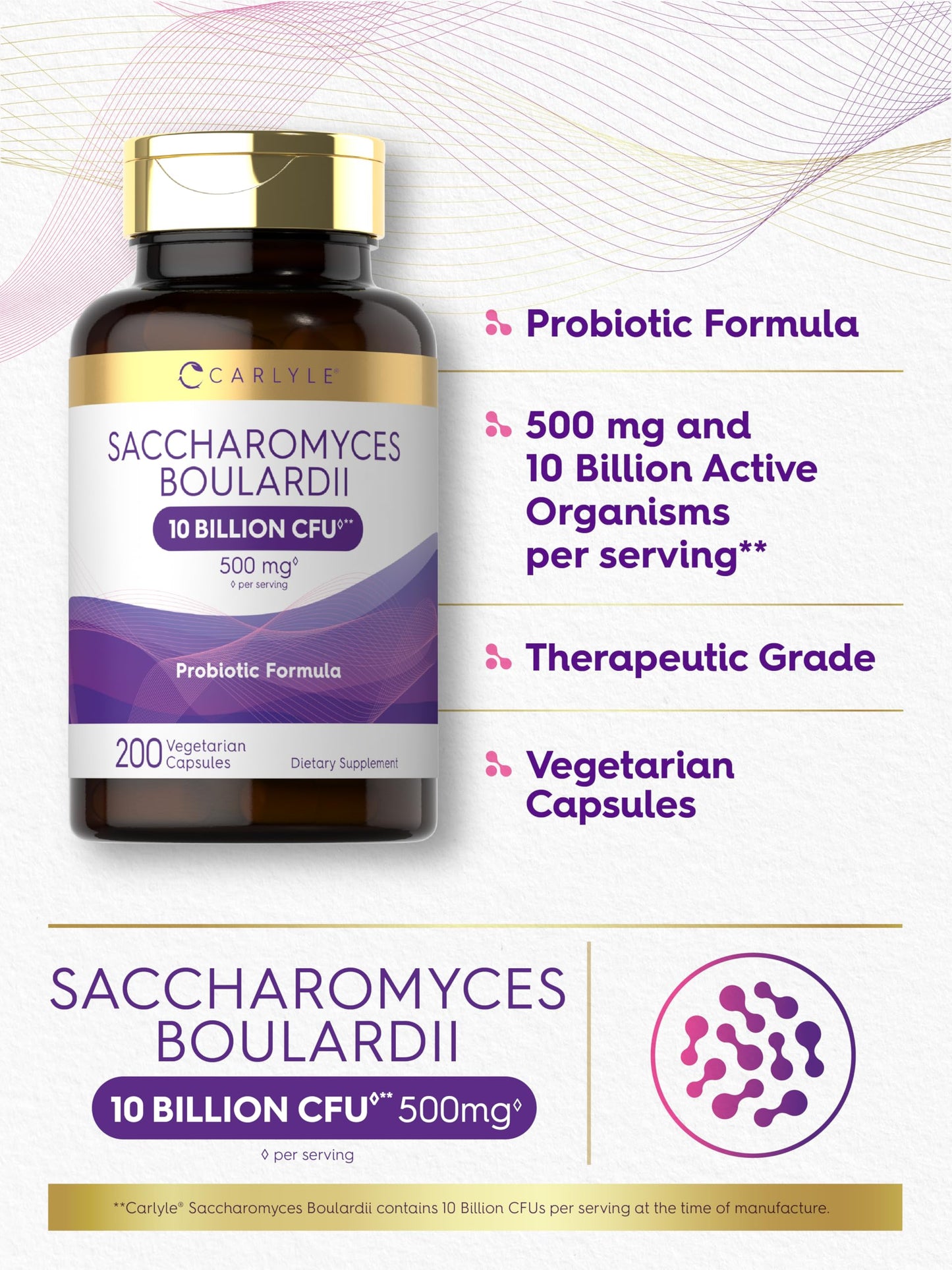 Carlyle Saccharomyces boulardii Probiotics | 10B CFUs, 200 Capsules | Gluten Free & Non-GMO