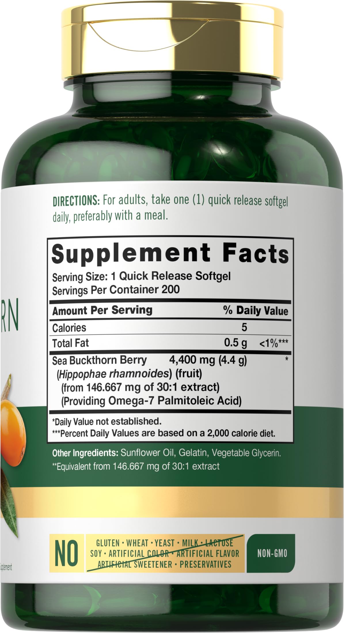 Carlyle Sea Buckthorn Oil Capsules 4400mg – 200 Softgels | Non-GMO, Gluten Free
