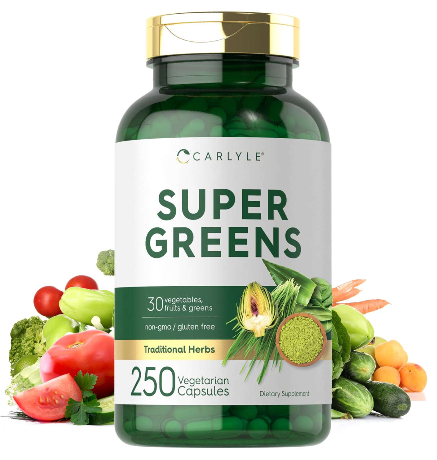 Carlyle Super Greens Capsules – 250 Count, Non-GMO & Gluten Free
