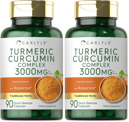 Carlyle Turmeric Curcumin 3000mg with Bioperine – 90 Capsules (Pack of 2) | Non-GMO, Gluten Free