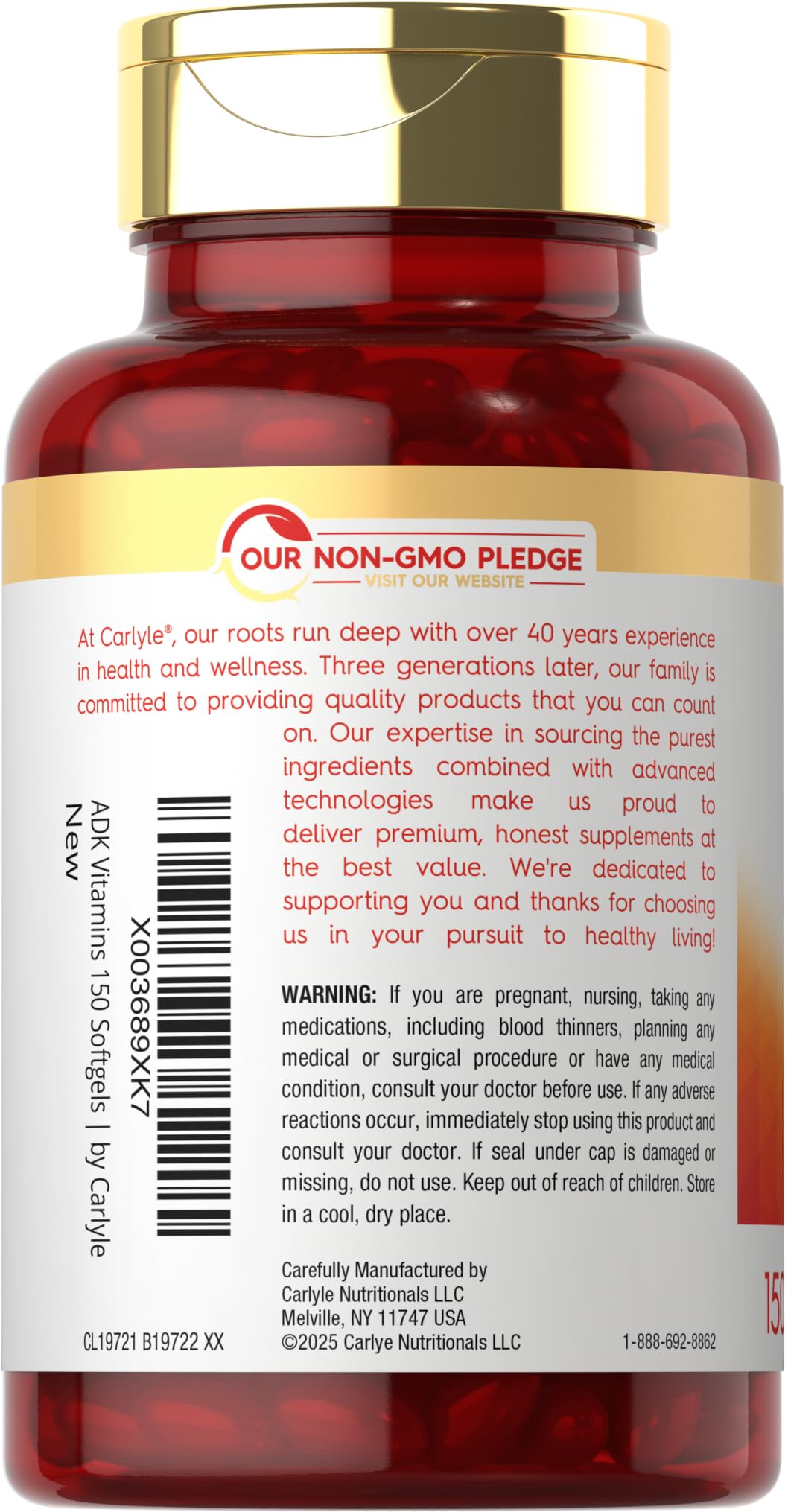 Carlyle Vitamin ADK 150 Softgels - Non-GMO Gluten Free Supplement
