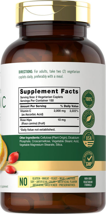 Carlyle Vitamin C 1000mg – 300 Vegetarian Caplets | High Strength, Non-GMO & Gluten Free