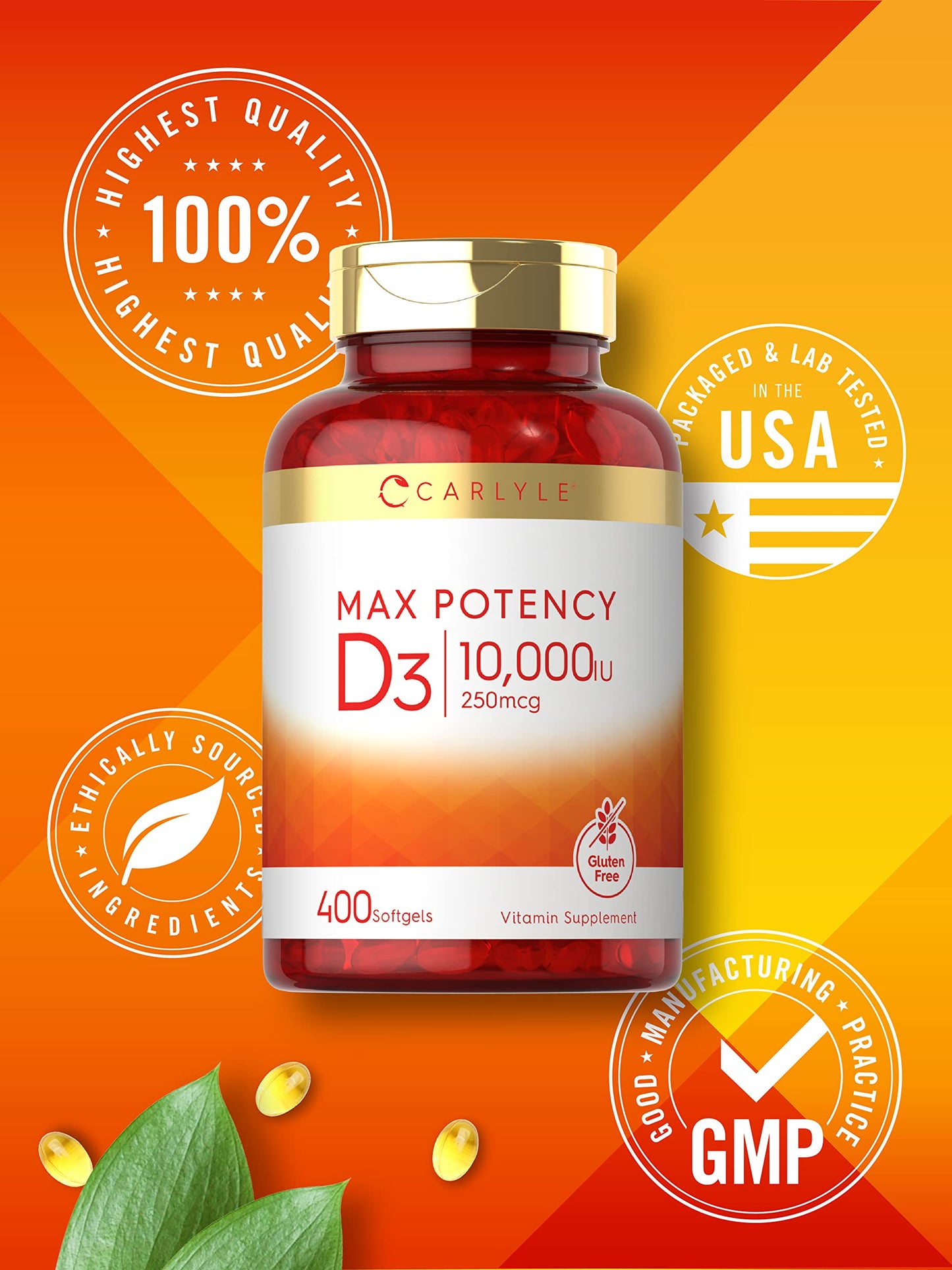 Carlyle Vitamin D 10,000 IU | 400 Softgels | Value Size | Max Potency | Non-GMO, Gluten Free