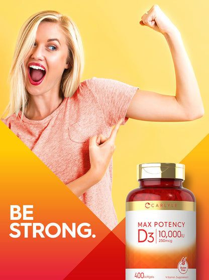 Carlyle Vitamin D3 10,000 IU – 400 Softgels (2-Pack) | Value Size, Max Potency | Non-GMO & Gluten Free