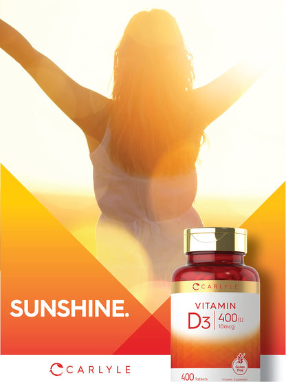 Carlyle Vitamin D3 400 IU (10 mcg) – 400 Tablets | Value Size | Vegetarian, Non-GMO, Gluten Free Formula | Vitamin D Supplement