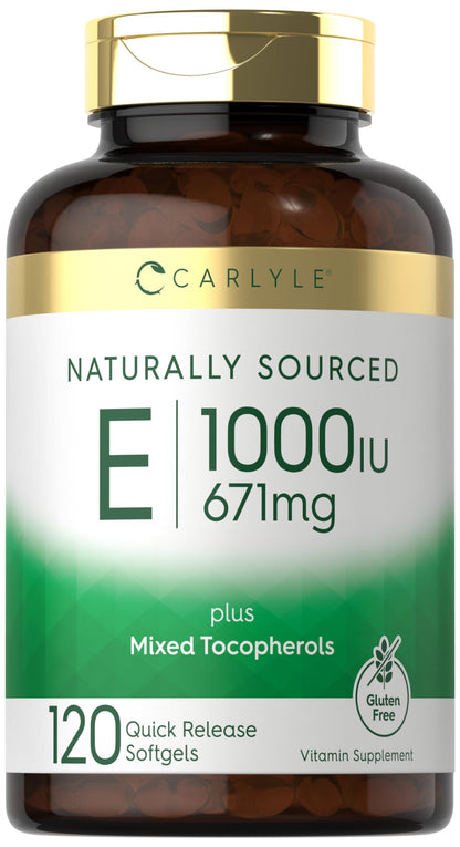 Carlyle Vitamin E 1000 IU Softgels – Mixed Tocopherols – 120 Pills | Non-GMO & Gluten Free