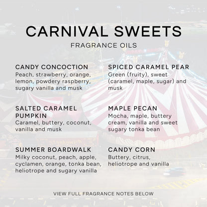 Carnival Sweets Set of 6 Premium Fragrance Oils (10ml) – Candy Corn, Salted Caramel Pumpkin, Candy Concoction, Summer Boardwalk, Spiced Caramel Pear, Maple Pecan | Eternal Essence Oils