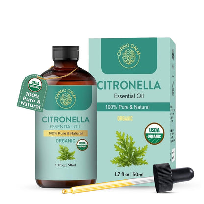 Carno Calm Citronella Essential Oil - USDA Organic, Steam Distilled 1.7 fl oz | Therapeutic Grade