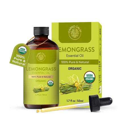 Carno Calm Lemongrass Essential Oil — USDA Organic, 1.7 fl oz | Aromatherapy, Skin & Hair Care