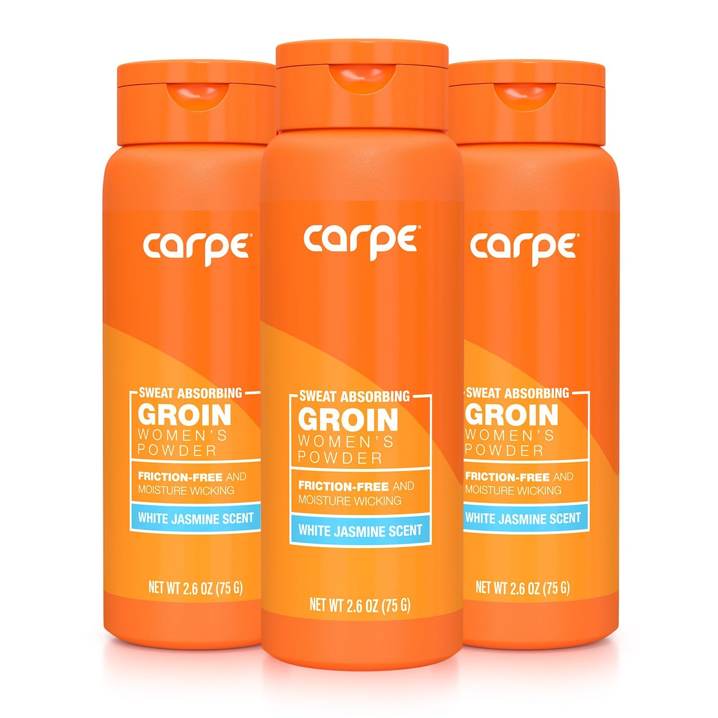Carpe Sweat Absorbing Talc-Free Body Powder for Women – Anti-Chafing, White Jasmine, 3 Pack