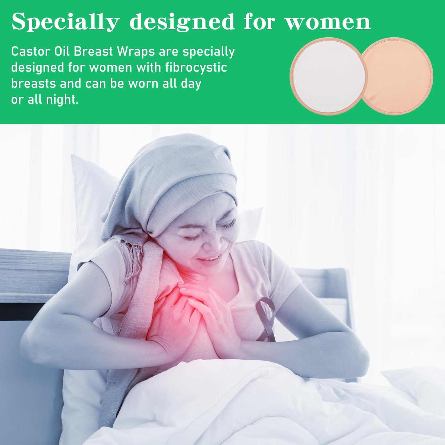 2pcs Supper Large Castor Oil Breast Pack - Soft Organic Cotton, Anti-Leakage, Reusable Wrap for Women