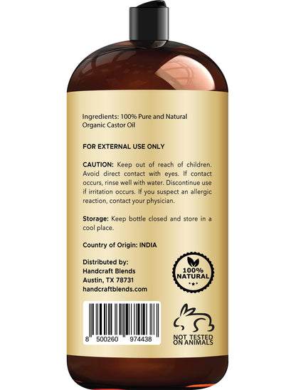Handcraft Blends Organic Castor Oil 28 Fl Oz - 100% Pure & Natural, Expeller-Pressed, Hexane-Free