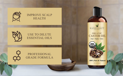 Handcraft Blends Organic Castor Oil 8 Fl Oz | 100% Pure and Natural | Premium Grade Carrier Oil | Hair, Eyelashes and Eyebrows | Hair and Body | Expeller-Pressed | Hexane-Free