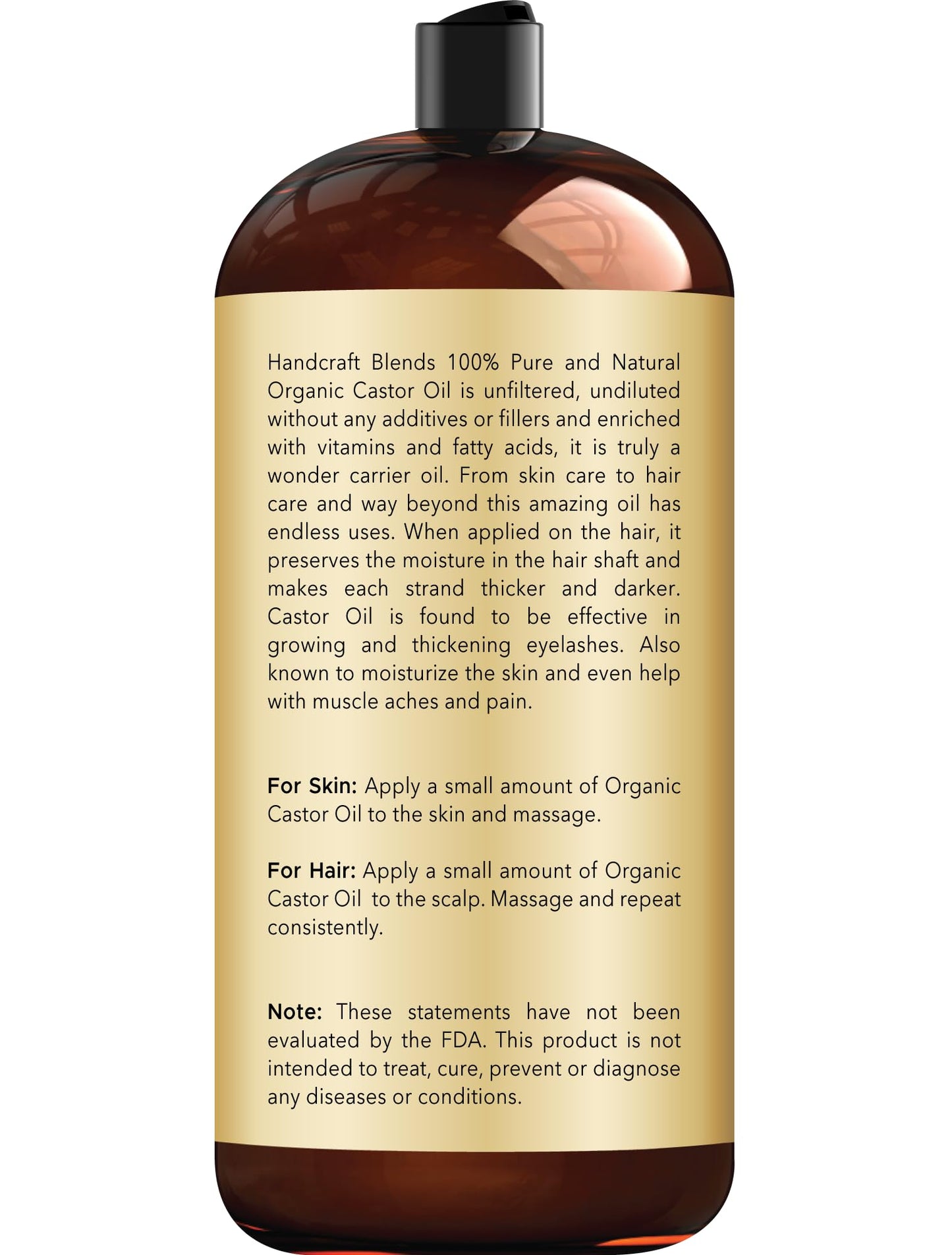 Handcraft Blends Organic Castor Oil 28 Fl Oz - 100% Pure & Natural, Expeller-Pressed, Hexane-Free