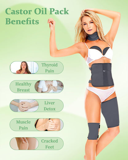 Organic Castor Oil Pack Kit — 9 Pcs Reusable Wraps with Adjustable Straps