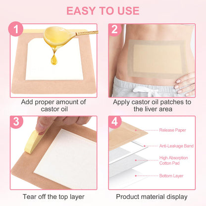10pcs Castor Oil Pack Wrap – Self-Adhesive, Organic Cotton Flannel, No-Leak Design