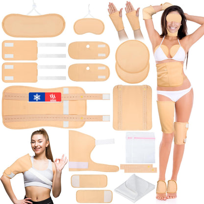 18 Pcs Castor Oil Pack Wrap – Reusable Full-Body Castor Oil Compress Kit with Extension Belts