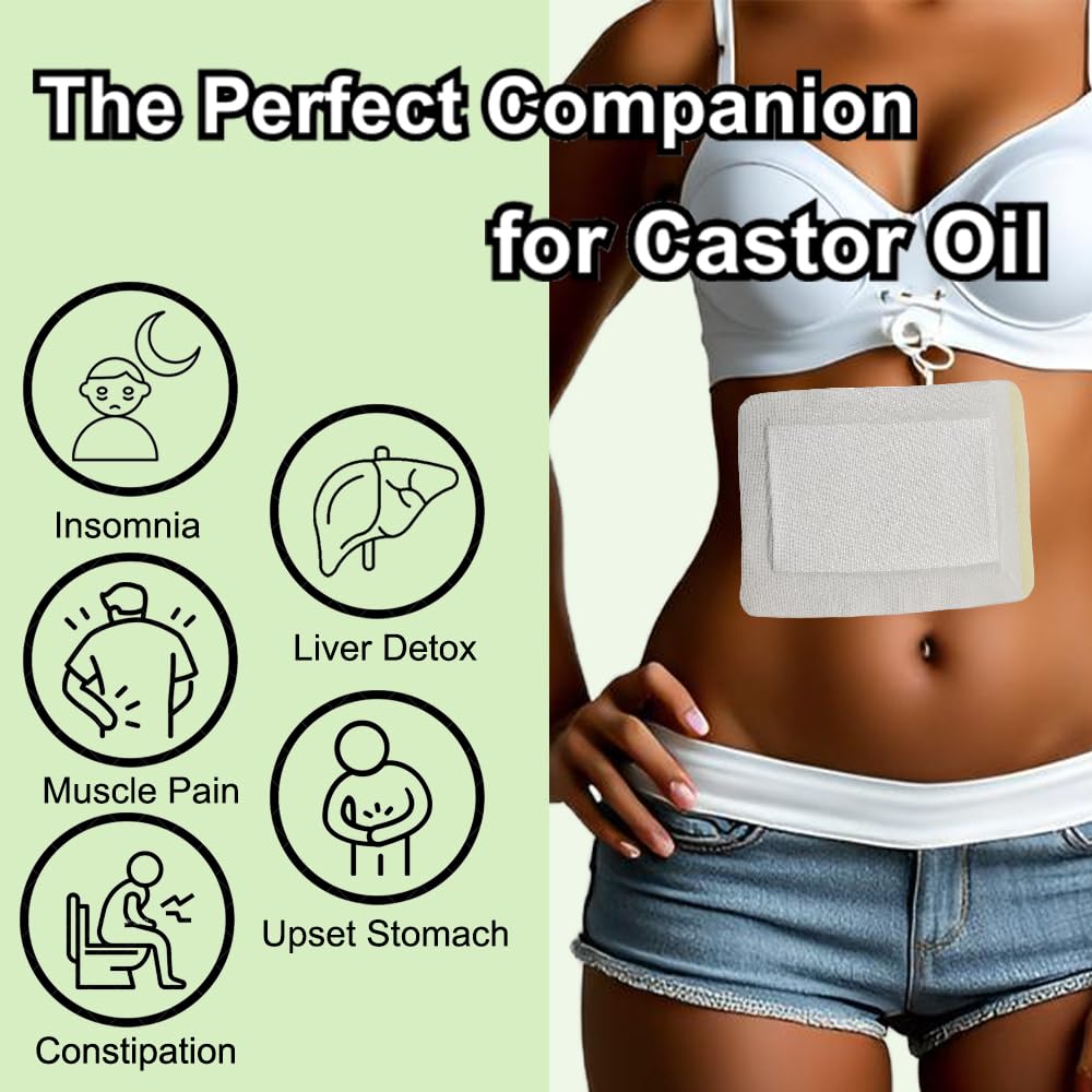 Castor Oil Pack Wrap - Disposable Self-Adhesive, Breathable Organic Cotton (No Essential Oils) - 10pcs