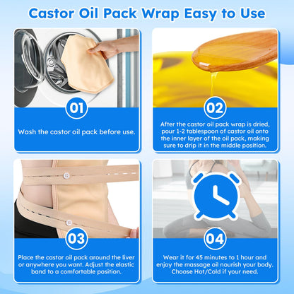 Castor Oil Pack Wrap Kit – 10 Pcs Reusable Organic Castor Oil Packs with Adjustable Straps
