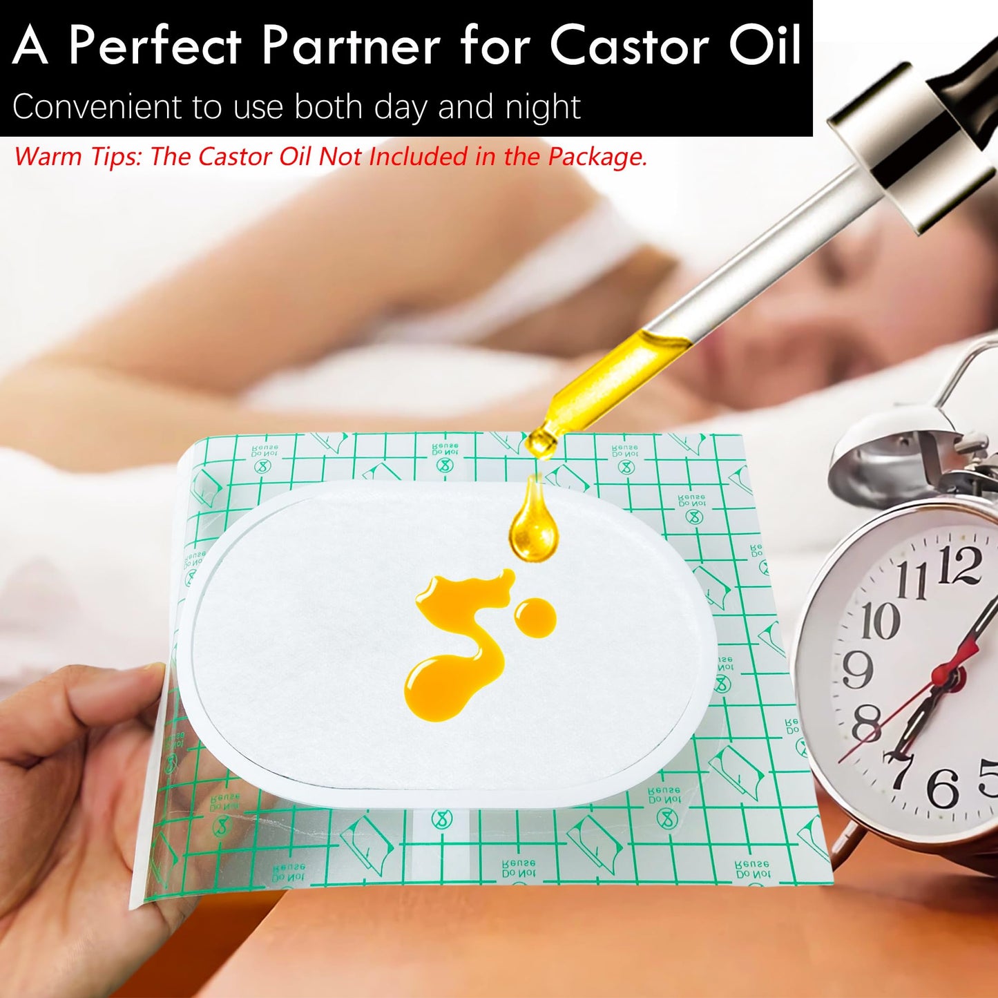 24 Pack Castor Oil Pack Wrap - 8x6 in Self-Adhesive Patches for Stomach | Waterproof, Anti-Leak