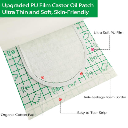 20 Pack Disposable Castor Oil Pack Wraps – 8x6 in, Soft PU Film, Anti-Leak, No Wash Castor Oil Pads for Sensitive Skin