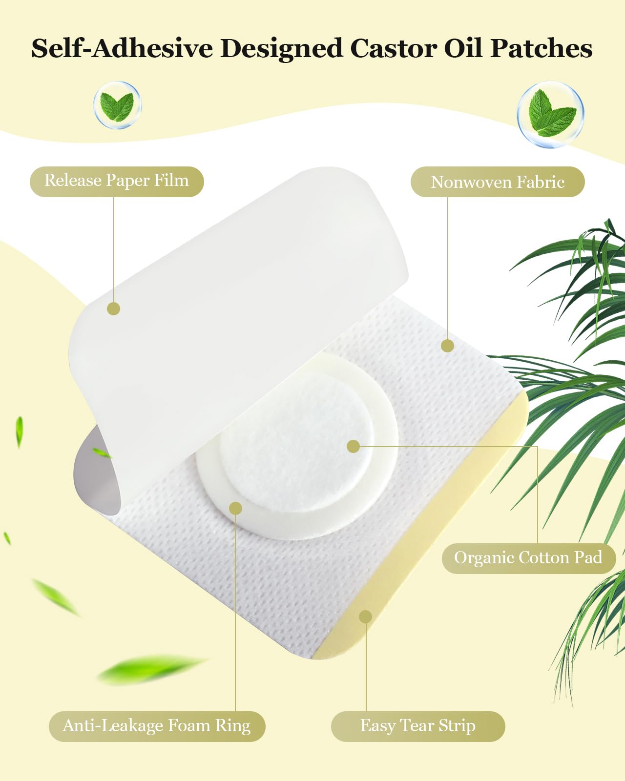 Castor Oil Pack Wrap for Belly Button – 50 Pcs, Disposable Self-Adhesive Patches, Hypoallergenic