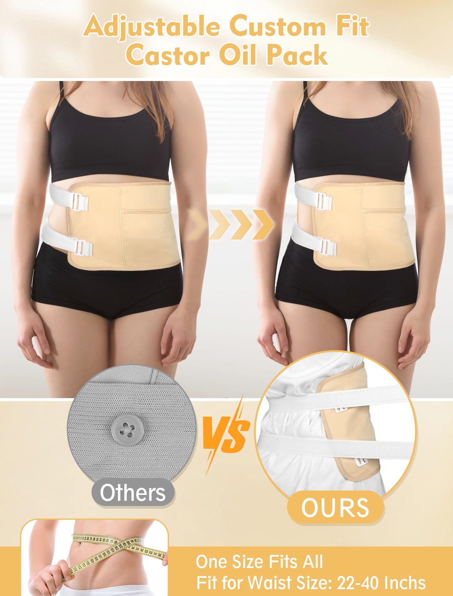 Castor Oil Pack Wrap Kit - 9pcs Reusable Organic Cotton, Adjustable Leak-Proof Wraps for Shoulders, Neck, Back & More