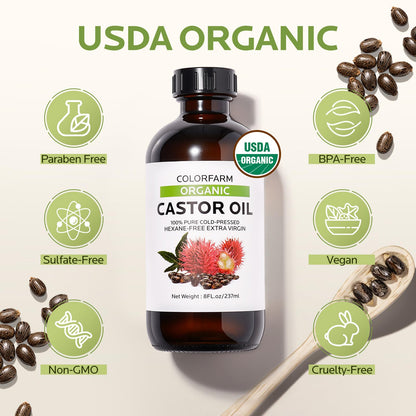 6 Pcs Castor Oil Pack Wraps – Organic Cold-Pressed Castor Oil 8oz with Reusable Pads
