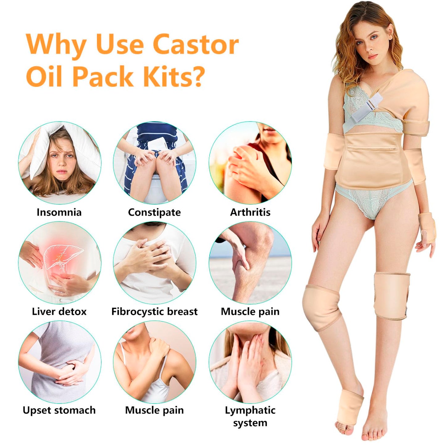Castor Oil Pack Wrap Kit - Organic Cotton, Reusable, Liver Detox