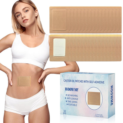 32 Pcs Disposable Castor Oil Patches Pack - Castor Oil Wrap 5.1" x 3.9" (Oils Not Included)