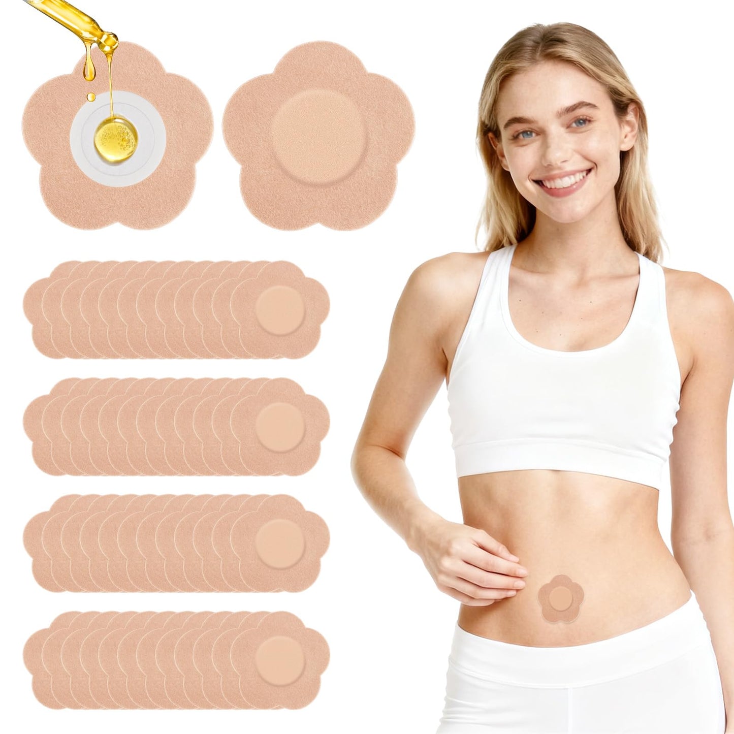 50 Pcs Disposable Castor Oil Patches - Upgraded Leak-Proof Self-Adhesive Belly Button Patch, Portable for All Ages